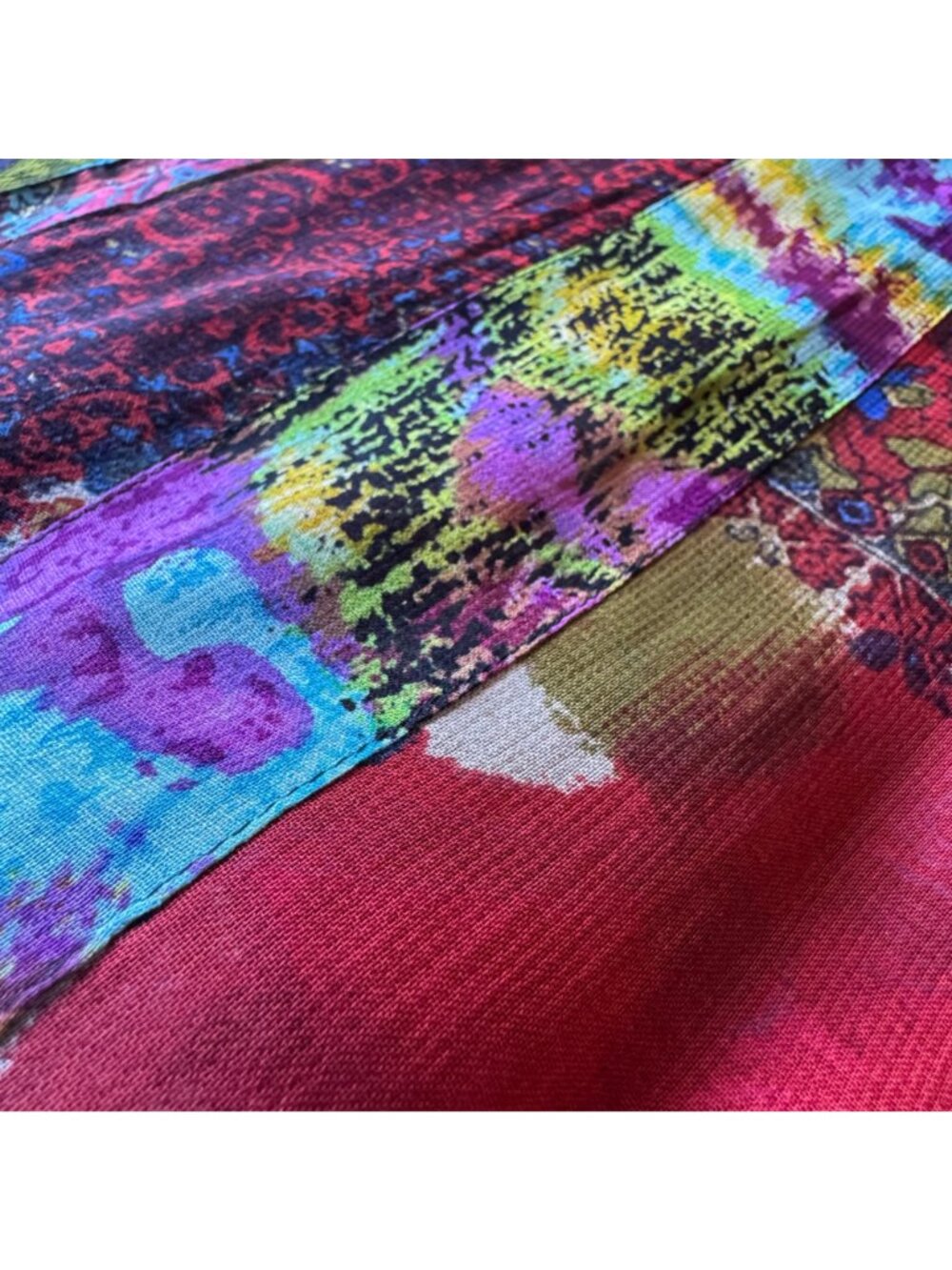 Chicos Boho A-Line Skirt Colorful Patchwork Rayon Side Zip Size 1 Made In India - Picture 7 of 11
